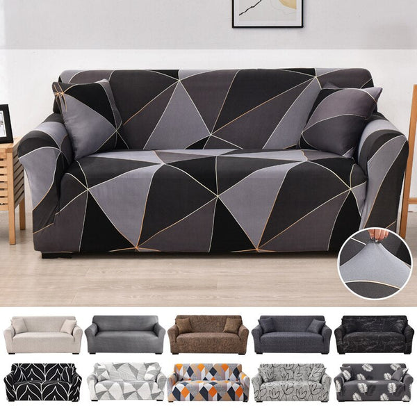 Slipcovers 3 Seater Sofa Cover Gray Triangular Geometric Style Elastic Stretchable Slipcover