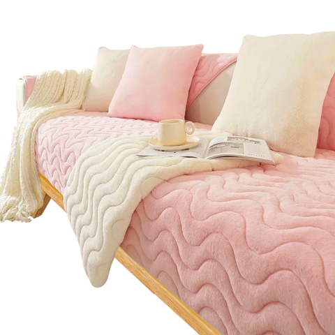 Slipcovers Sofa Towel Super Soft Wave Pink Rabbit Plush Quilted Couch Cover