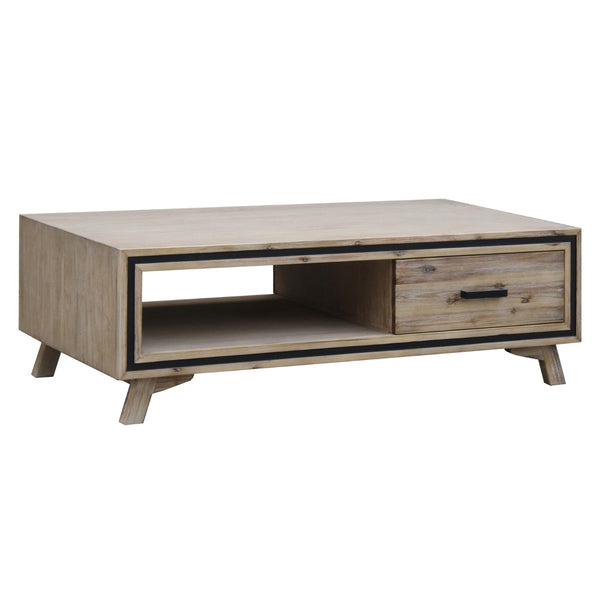 Coffee Tables Coffee Table Solid Wood Acacia & Veneer Frame 2 Drawers Storage Sliver Brush Colour