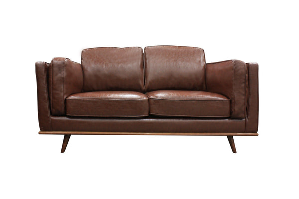 Sofas, Armchairs & Couches 2 Seater Faux Leather Sofa Brown Modern Lounge Set For Living Room Couch With Wooden Frame