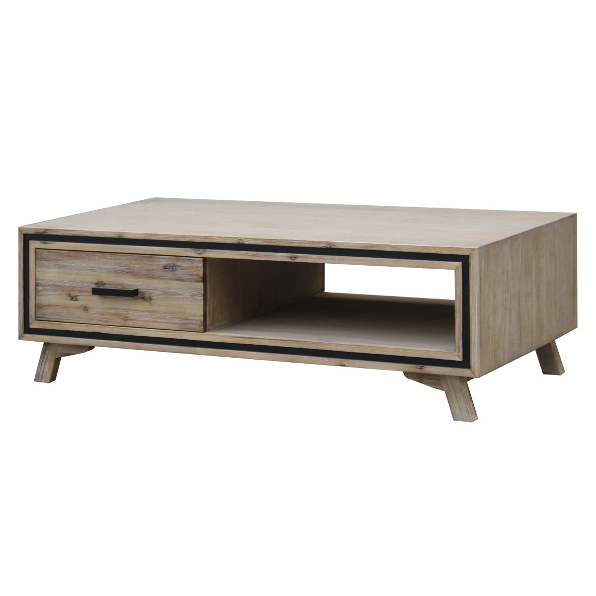 Coffee Tables Coffee Table Solid Wood Acacia & Veneer Frame 2 Drawers Storage Sliver Brush Colour