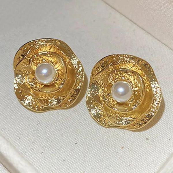 Earrings Silver Needle Middle Ages Flower Pearl Alloy Imitation