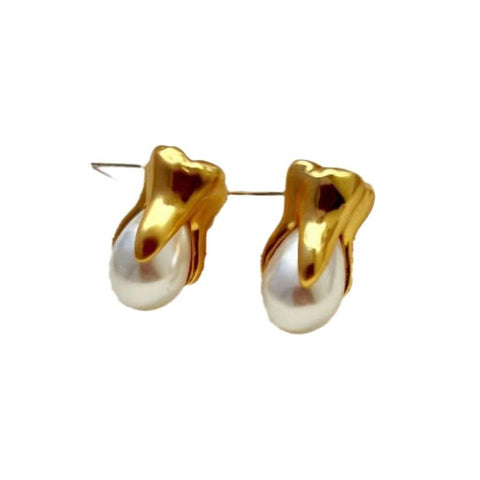 Earrings Abstract Facial Features Series Teeth Pearl In Copper Material