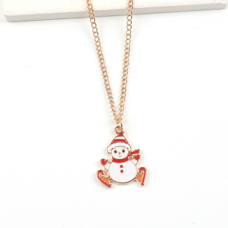 Christmas Necklace Cute Cartoon Santa Claus Snowman Elk Pendant Xmas New Year Festival Ear Jewelry Gifts