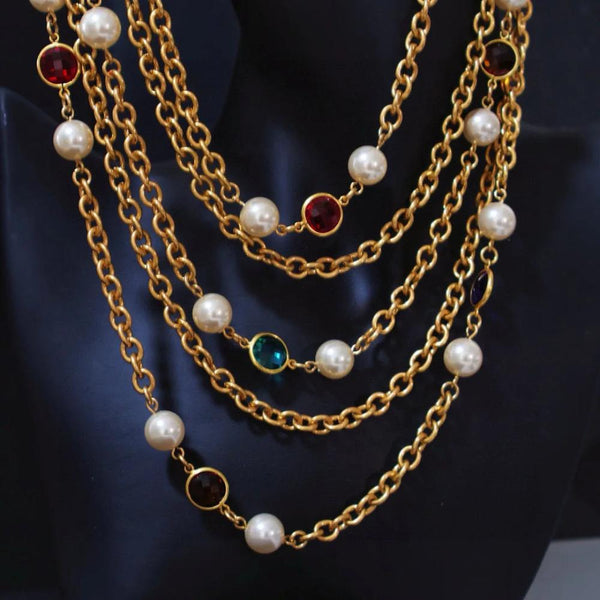 Necklaces & Pendants Retro Plain Gold Multi Layer Crystal Glass Pearl Niche Necklace