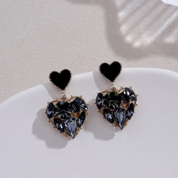 Earrings High Grade Black Heart Shaped For Women Fashion Commuting Style