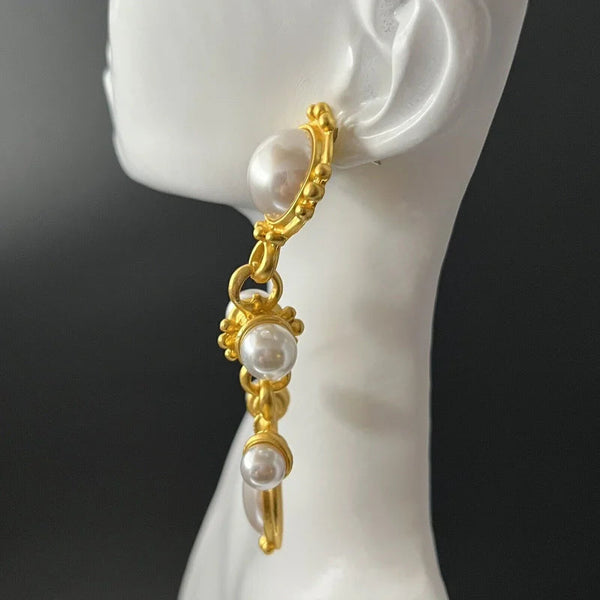 Earrings Medieval Long Retro Palace Style Pearl With 925 Silver Needle