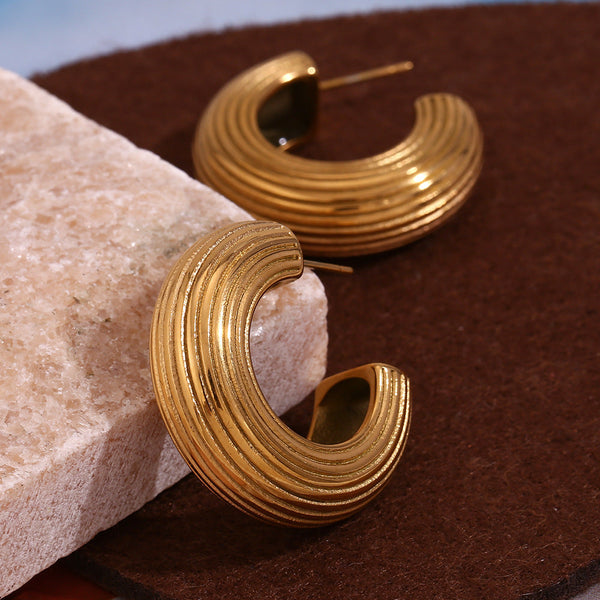 Earrings European And American Fashion Retro C Shaped Brushed Gold Finish