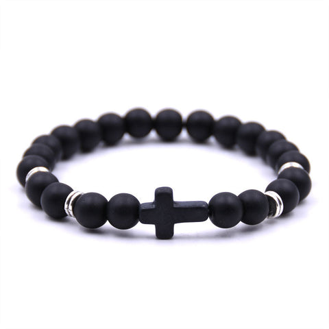 Bracelets Natural Stone Black Cross Elastic Wire Bracelet For Fashion Jewellery And Accessories