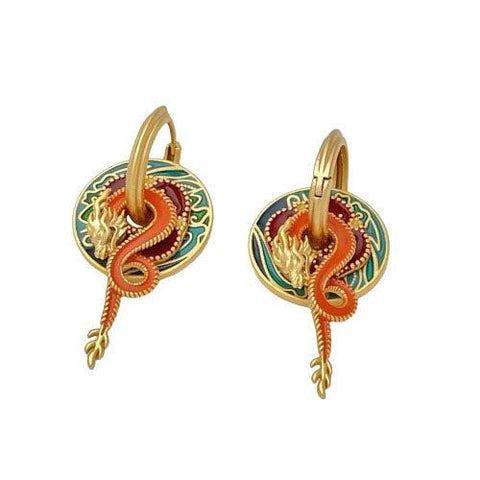 Earrings National Style Palace Dragon Shaped For Women In Copper Material