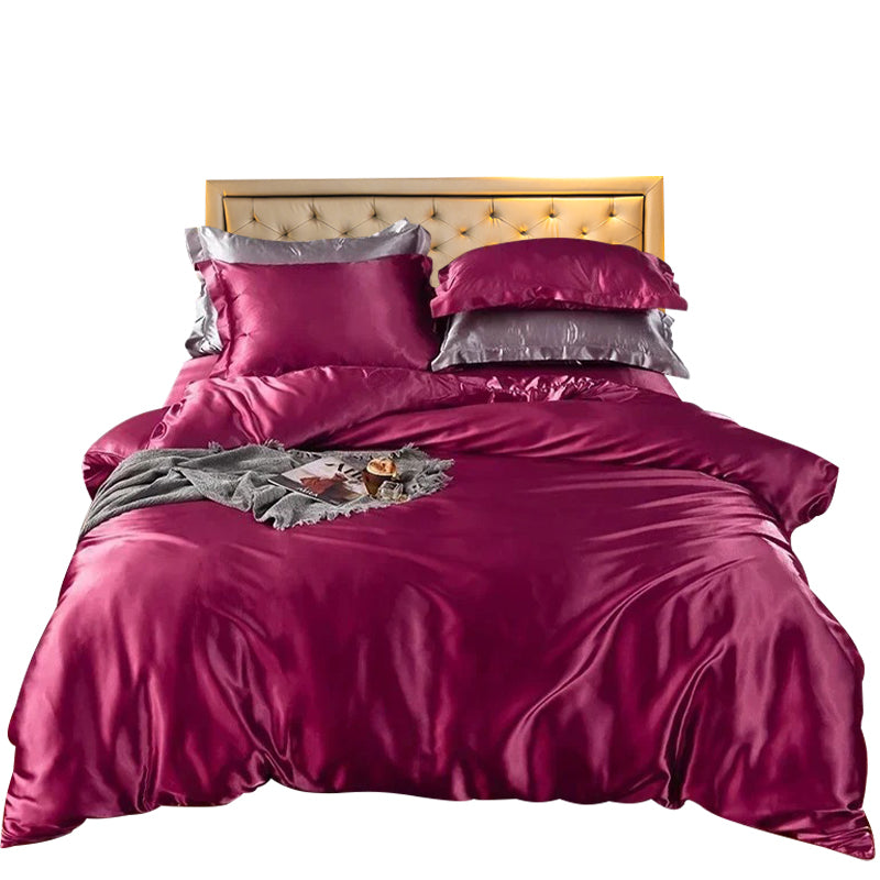 Quilt Covers Beddings Magenta Us Twin Size Satin Smooth Duvet Cover Set Polyester