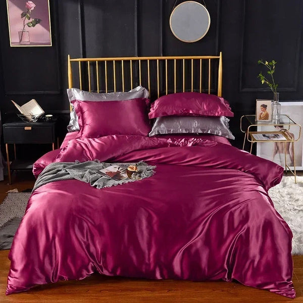 Quilt Covers Beddings Magenta Us Full Size Satin Smooth Duvet Cover Set Polyester