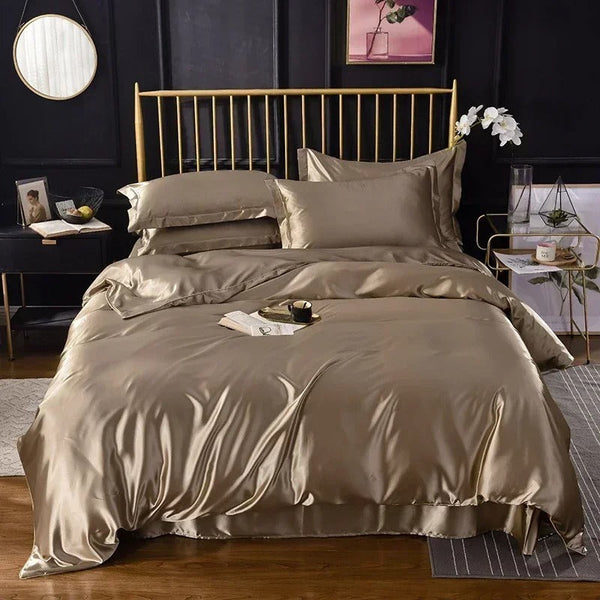 Quilt Covers Beddings Tan Brown Eu Double Size Duvet Cover Set Luxury Polyester Satin