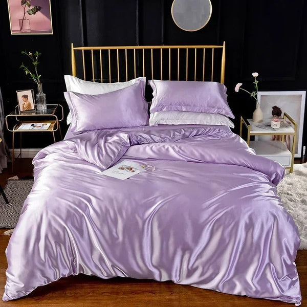 Quilt Covers Beddings Lilac 140X210cm Satin Duvet Cover Set Luxury Polyester