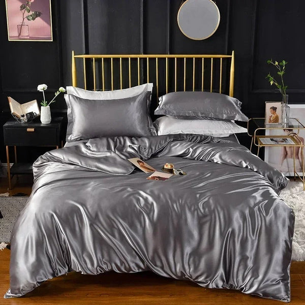 Quilt Covers Beddings Gray Us Twin Size Satin Smooth Duvet Cover Set Polyester