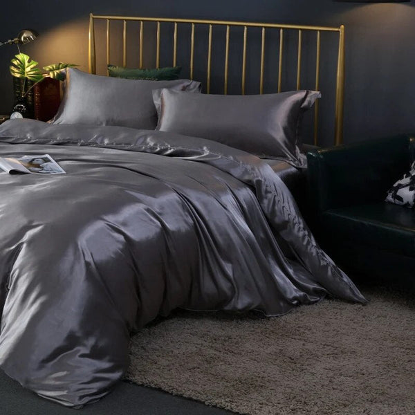 Quilt Covers Beddings Gray Au Double Size 3 Pcs Satin Duvet Cover Set Polyester