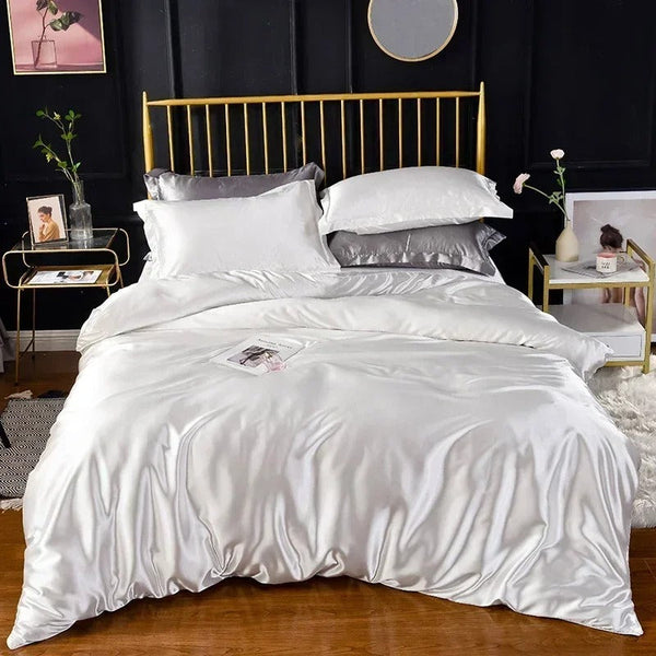 Quilt Covers Beddings White Eu Double Size 3 Pcs Satin Duvet Cover Set Polyester