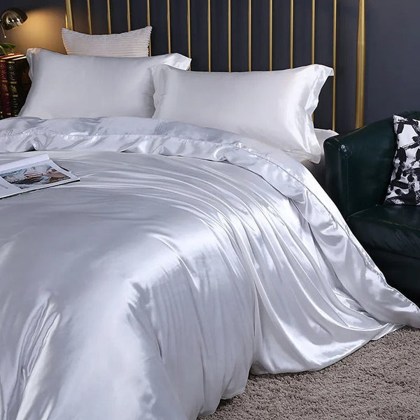 Quilt Covers Beddings White Us Full Size 3 Pcs Satin Duvet Cover Set Polyester