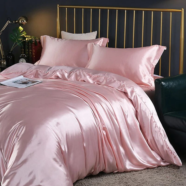 Quilt Covers Beddings Light Pink Us Twin Size Satin Smooth Duvet Cover Set Polyester