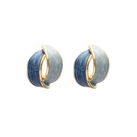 Earrings French Color Block Blue Stud For Women Retro