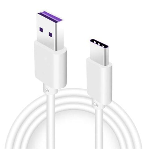 1.5M 5A Usb Type C Super Fast Charging Cable For Huawei P30 Pro / Mate 20 P20 P10 White