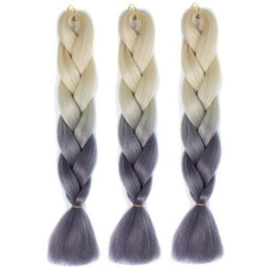 Hair Extensions Multicolor Ombre High Temperature Fiber Braided Long Off White Grey