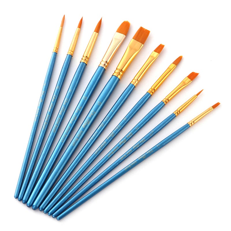 Artists Brushes 10Pcs/Set Blue Pearlescent Nylon Brushes For Drawing Painting Art Supplies