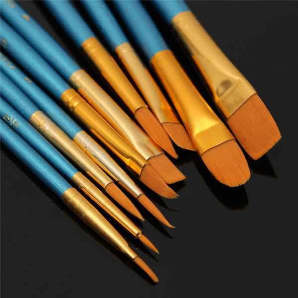 Artists Brushes 10Pcs/Set Blue Pearlescent Nylon Brushes For Drawing Painting Art Supplies