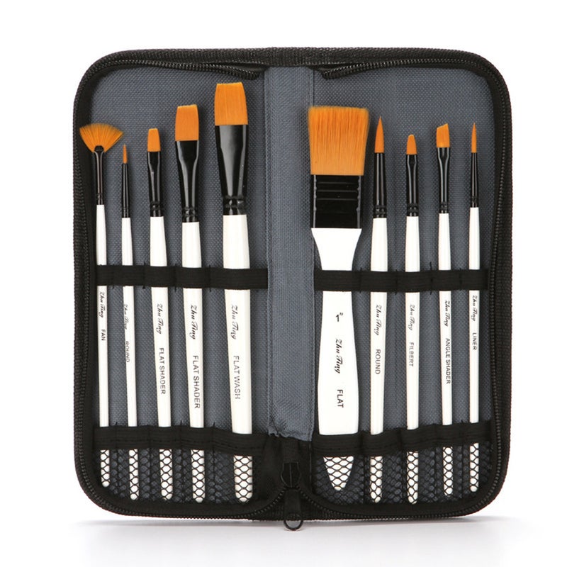 Artists Brushes 10Pcs/Set Nylon Hair Painting Brush With Canvas Bag And Brushes Art Supplies