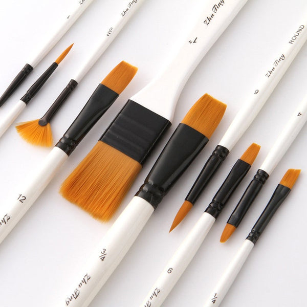 Artists Brushes 10Pcs/Set Nylon Hair Painting Brush With Canvas Bag And Brushes Art Supplies