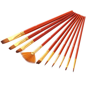 Artists Brushes 10Pcs/Set Watercolor Brush Pen Nylon Hair Oil Acrylic Painting Brushes Red