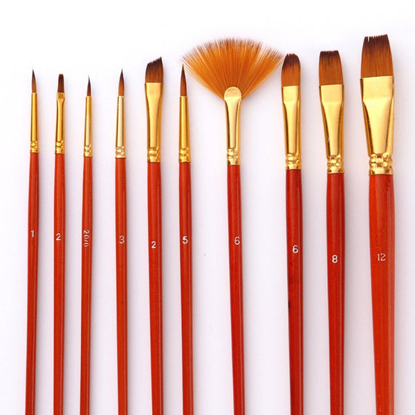 10Pcs/Set Watercolor Brush Pen Nylon Hair Oil Acrylic Painting Brushes Red