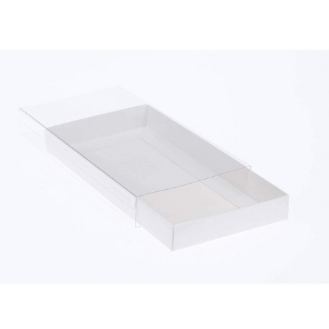 Gift Boxes 100 Pack Of White Card Box Clear Slide On Lid 17 X 25 5Cm Large Beauty Product Gift Giving Hamper Tray Merch Fashion Cake Sweets Xmas