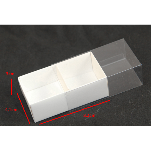 100 Pack Of White Card Chocolate Sweet Soap Product Reatail Gift Box - 2 Bay Compartments Clear Slide On Lid 8X4x3cm