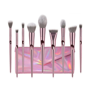 10Pcs Long Pole Thumbprint Cosmetic Brushes Suit Professional