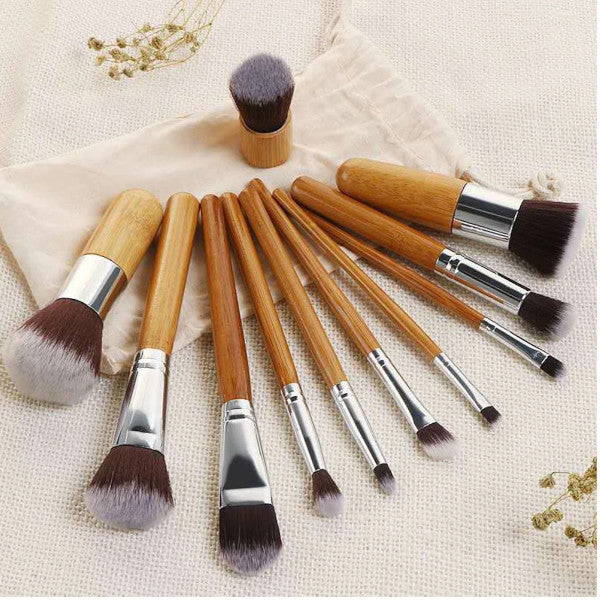 11 Piece Bamboo Handle Makeup Brush Eyeshadow Foundation Concealer Color