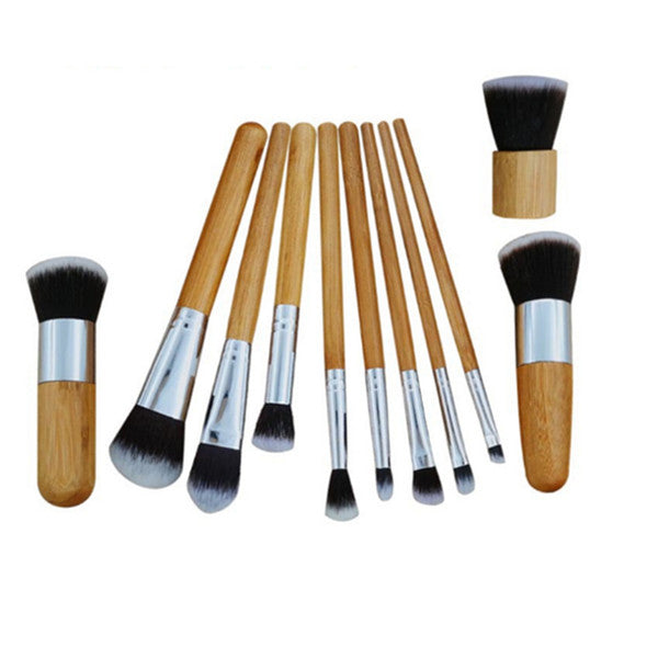 11 Piece Bamboo Handle Makeup Brush Eyeshadow Foundation Concealer Color