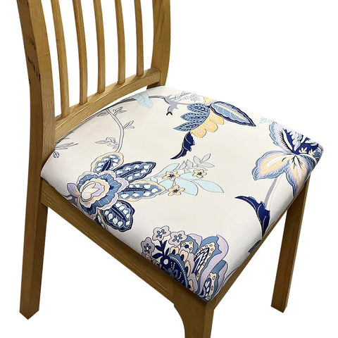 Slipcovers Chair Cover White Blue Floral Leaf Print Stretch Seat For Home Dinning Kitchen