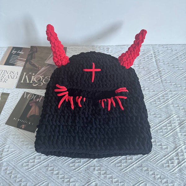 Hats Wool Hat With Cute Devil Mask Horns And Dome Crown For Warmth Style