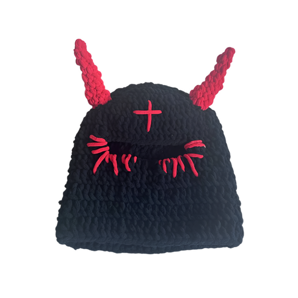 Hats Wool Hat With Cute Devil Mask Horns And Dome Crown For Warmth Style