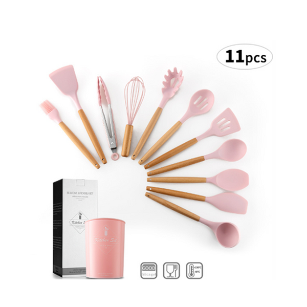 Cooking Utensils 1Kitchen Silicone Spatula Utensil Set Spatulas Heat Resistant Wooden Spoons Pink