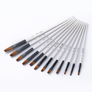 12 Pcslot Wooden Handle Nylon Paint Brush Pen Professional Oil Watercolor Paintbrush Set Painting Drawing Art Supplies