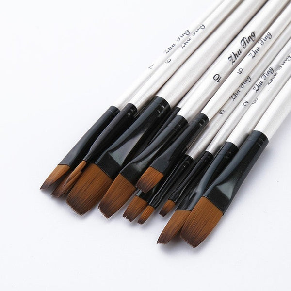 Artists Brushes 12 Pcslot Wooden Handle Nylon Paint Brush Pen Professional Oil Watercolor Paintbrush Set Painting Drawing Art Supplies