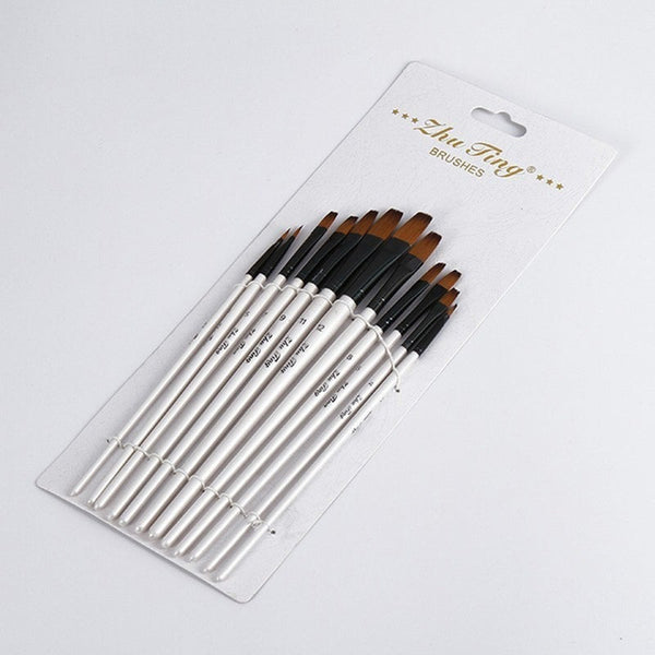 Artists Brushes 12 Pcslot Wooden Handle Nylon Paint Brush Pen Professional Oil Watercolor Paintbrush Set Painting Drawing Art Supplies