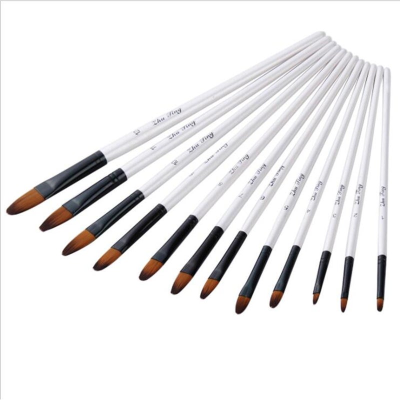 Artists Brushes 12 Pcsset Nylon Hair Wooden Handle Watercolor Paint Brush Pen Set Learning Diy Oil Acrylic Painting Art Brushes Supplies