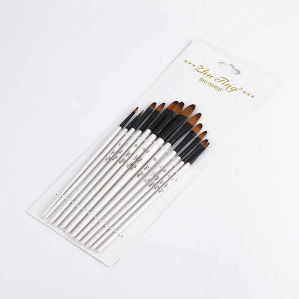 12 Pcsset Nylon Hair Wooden Handle Watercolor Paint Brush Pen Set Learning Diy Oil Acrylic Painting Art Brushes Supplies