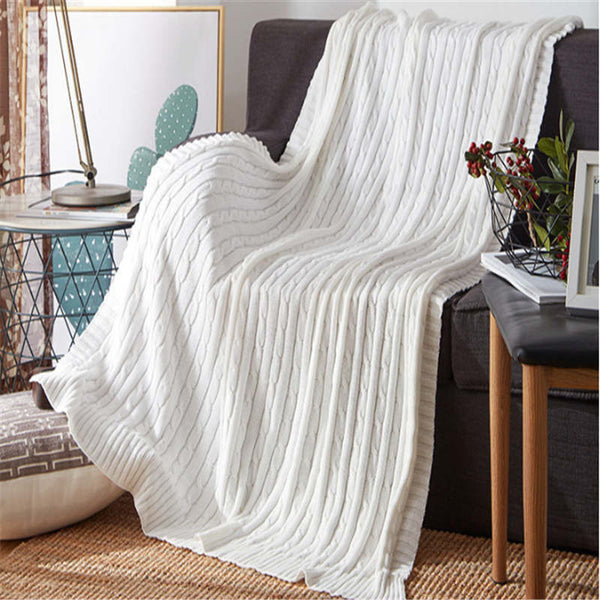 120Cm X 180Cm Warm Cozy Knitted Throw Blanket White