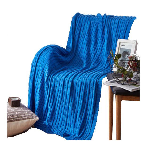 120Cm X 180Cm Warm Cozy Knitted Throw Blanket Blue
