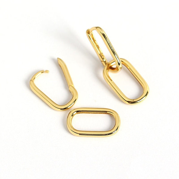 Earrings S925 Sterling Silver Geometric Square Paperclip Convertible Link Hoop