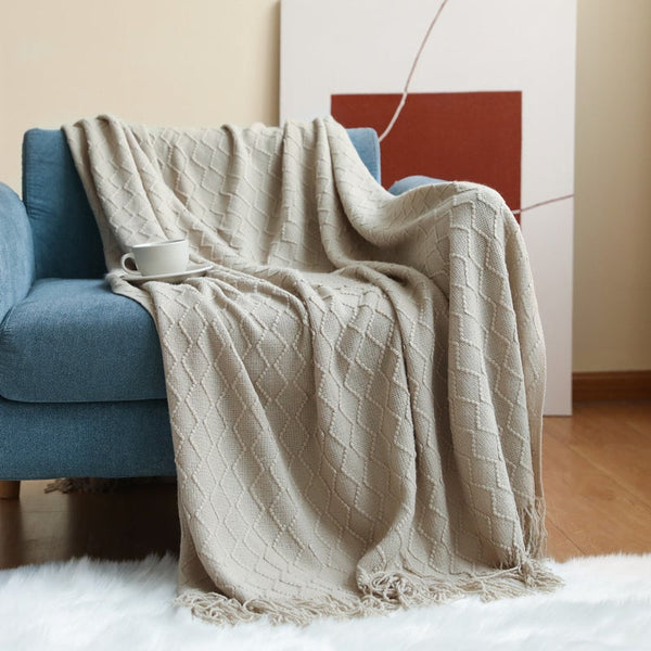 Blankets 127Cm X 152Cm Warm Cozy Knitted Throw Blanket Beige